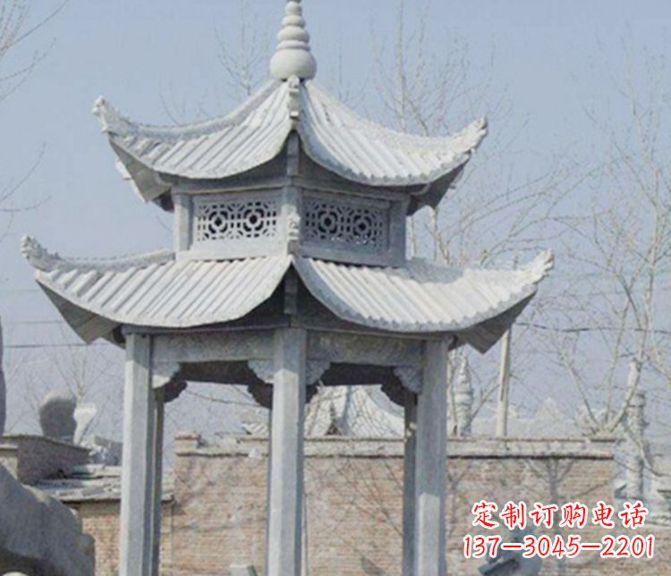 达州双层仿古六角凉亭石雕