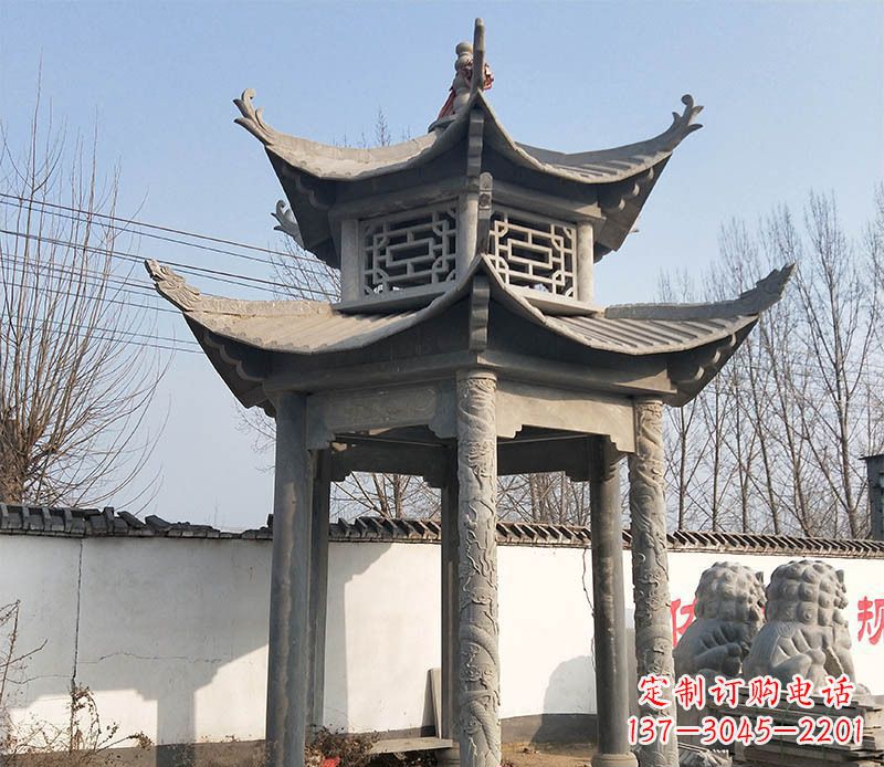 达州双层户外凉亭石雕 (2)