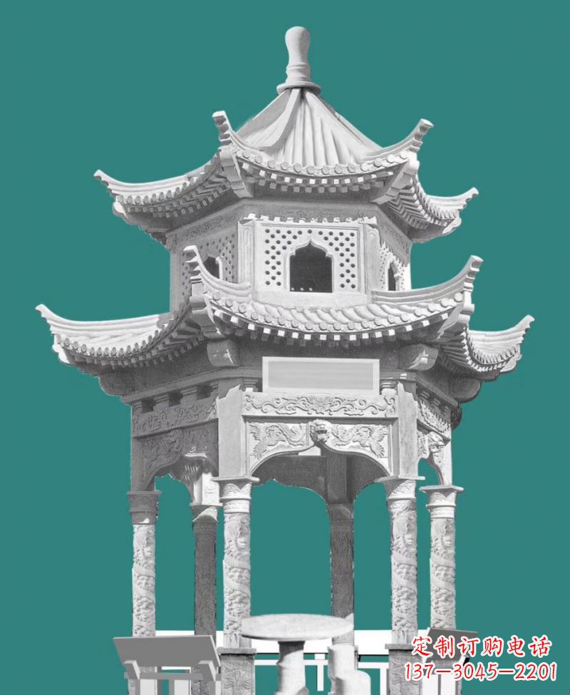达州双层六角凉亭景观石雕