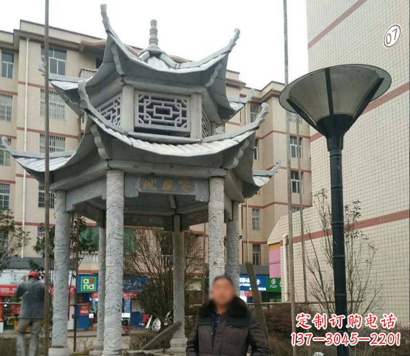 达州双层六角凉亭石雕