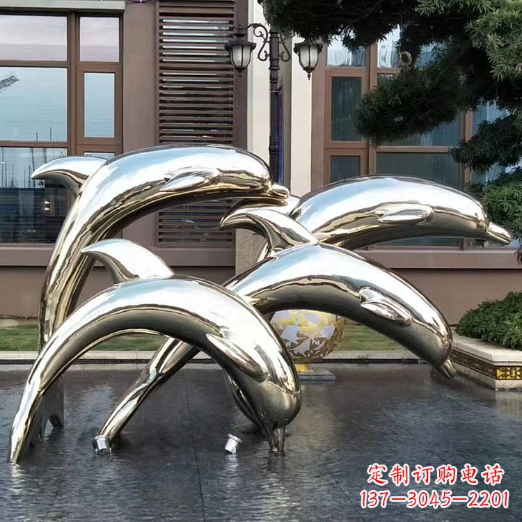达州水景不锈钢海豚雕塑-城市广场创意动物雕塑