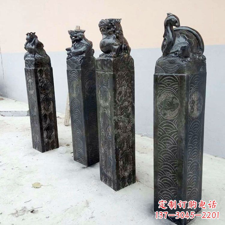 达州四方神兽青石仿古栓马柱