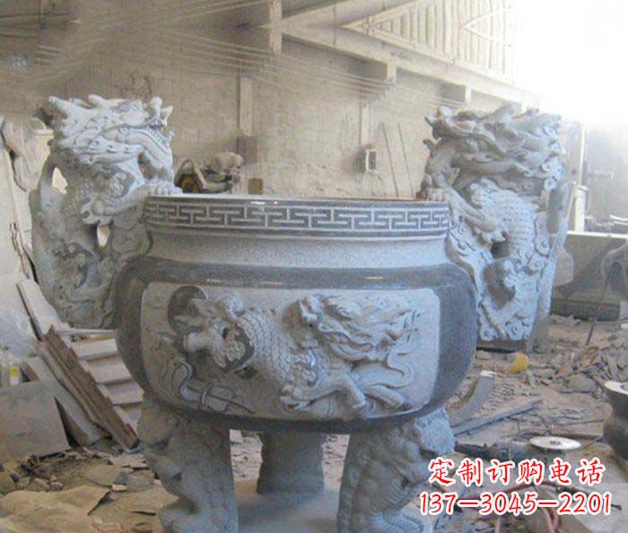 达州寺庙景观龙头水缸石雕