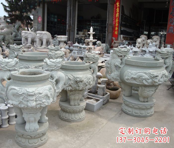 达州寺庙景观龙头石雕水缸