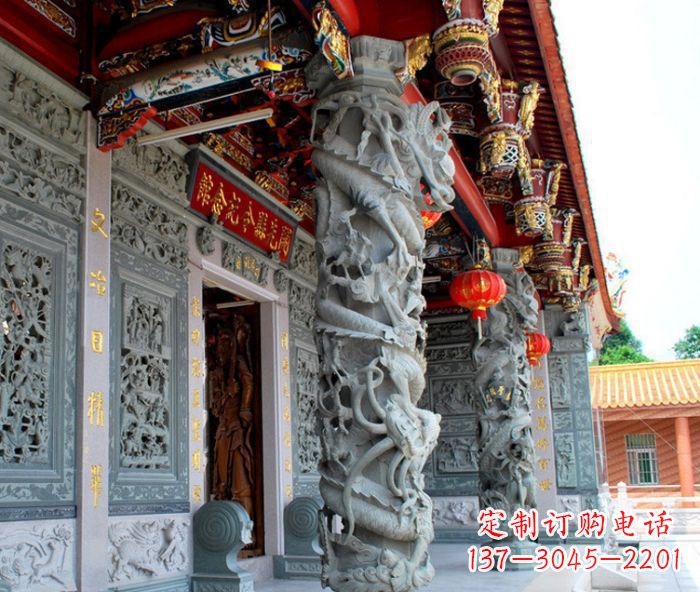 达州寺庙景观龙柱石雕