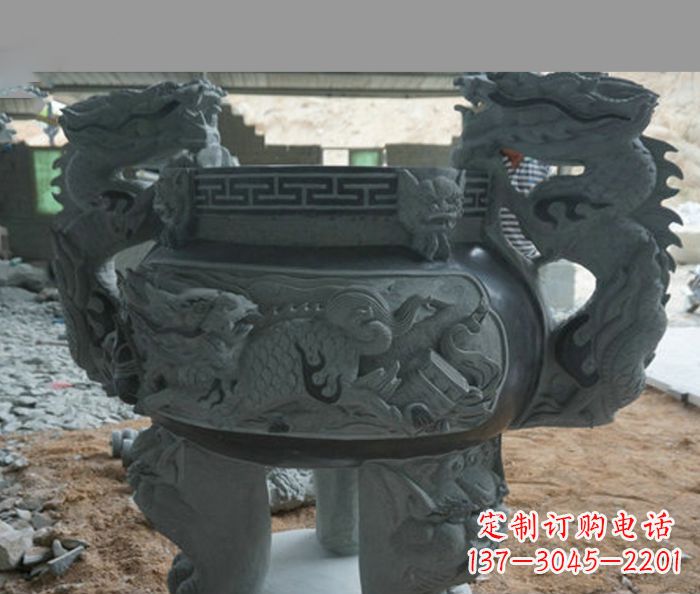 达州寺庙景观青石龙头香炉石雕