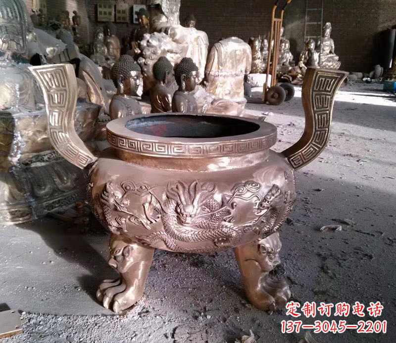 达州寺庙龙浮雕圆铜雕香炉