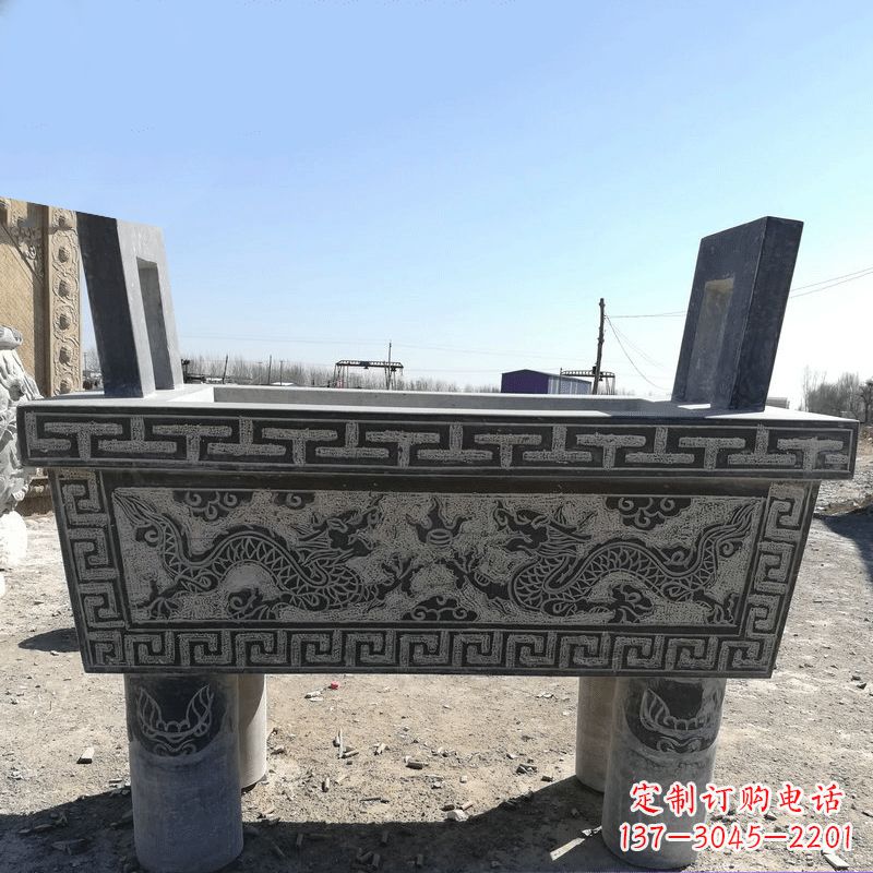 达州寺庙墓地祭祀四足方鼎,青石仿古石雕香炉