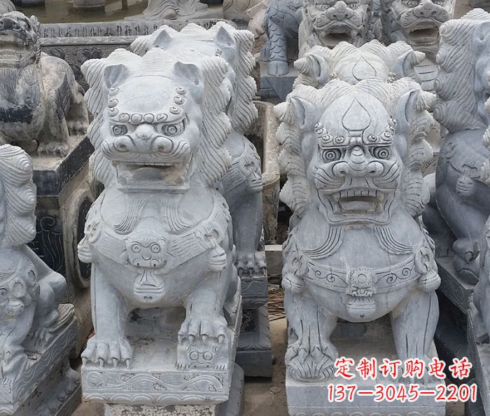 达州寺庙青石狮子石雕