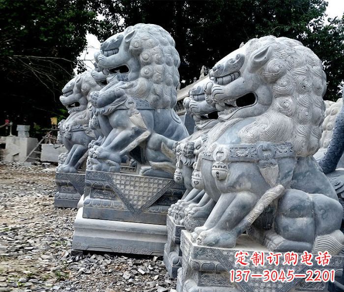 达州寺庙青石狮子石雕 (2)