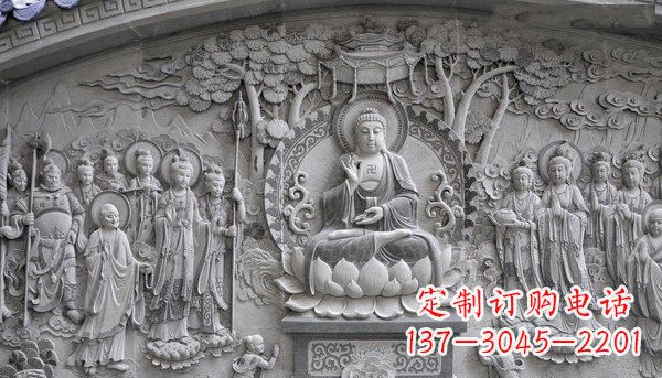 达州寺庙墙壁石浮雕佛像