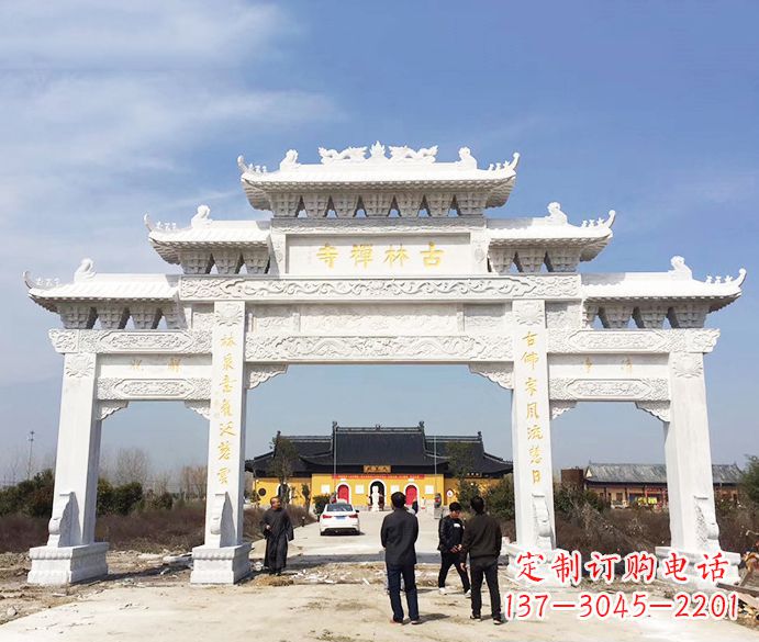 达州寺庙三门五楼石牌坊石雕_2