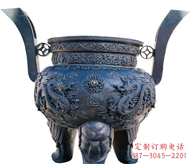 达州寺庙圆形三足鼎铜雕香炉