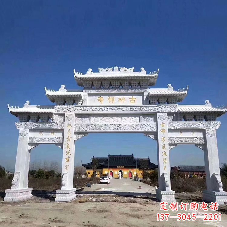 达州寺院大门汉白玉石雕牌楼