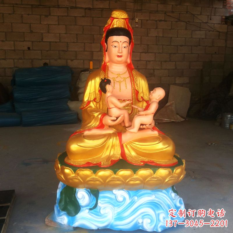 达州送子观音彩绘漆金雕塑