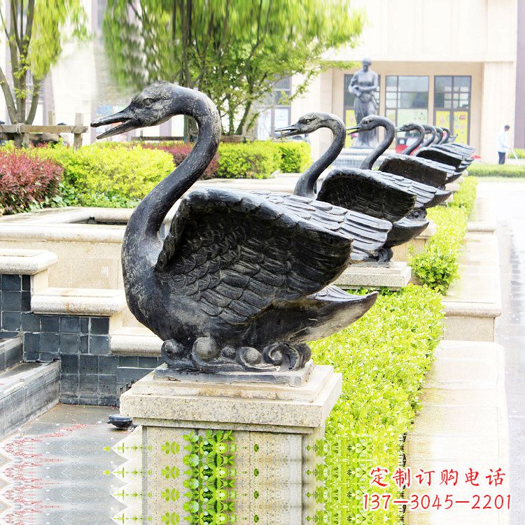 达州天鹅铜雕喷水喷泉-纯铜铸造公园水渠水景动物雕塑