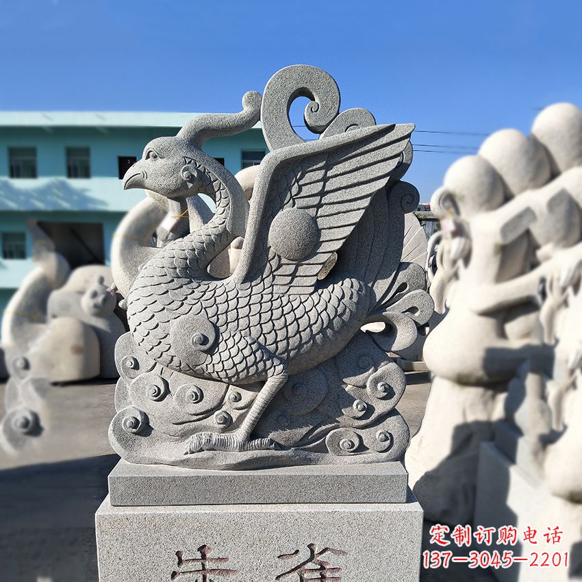达州天之四灵之朱雀神鸟砂岩石雕塑