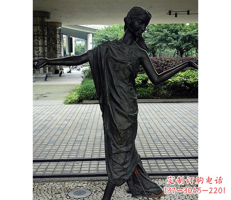 达州跳舞的女孩街边景观铜雕