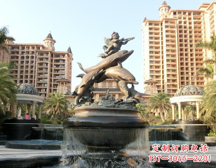 达州跳跃的海豚和小天使喷泉铜雕