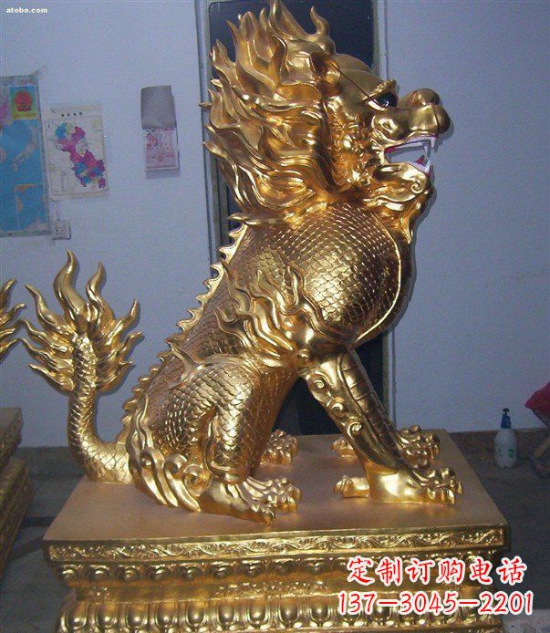 达州贴金麒麟招财神兽铜雕