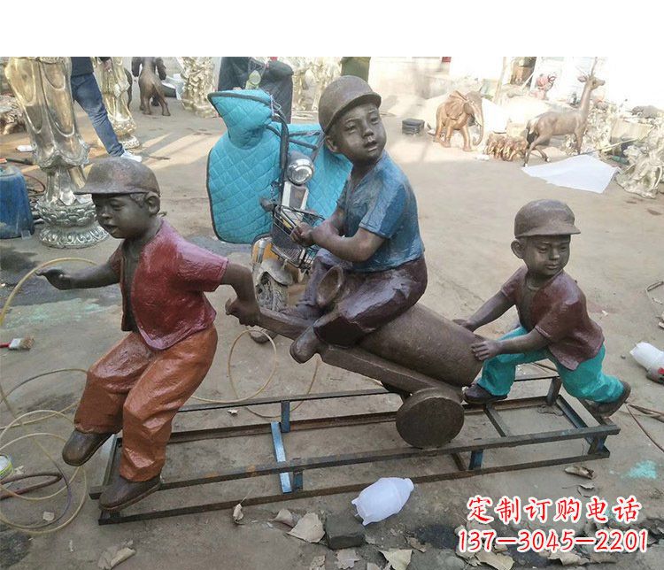 达州铜雕彩绘庭院玩耍儿童雕塑