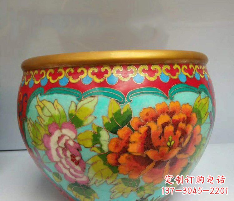 达州铜雕彩绘庭院装饰景观水缸雕塑