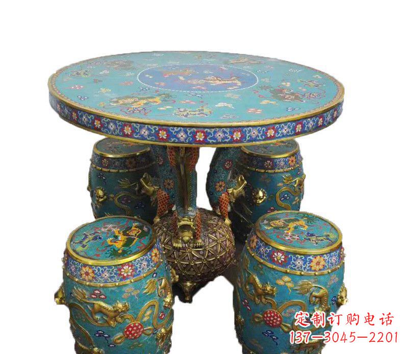 达州铜雕彩绘小象圆桌景观摆件