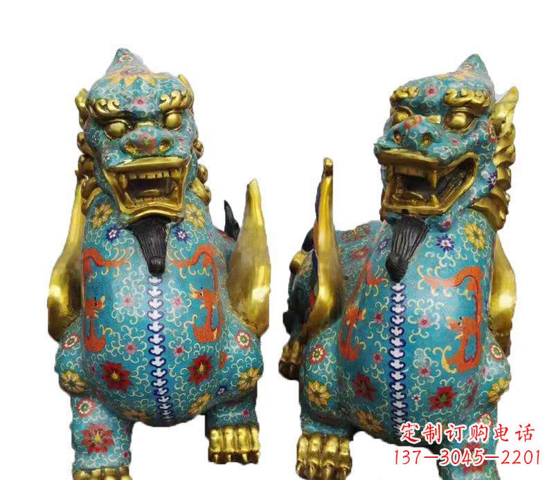 达州铜雕彩绘镇宅麒麟雕塑摆件