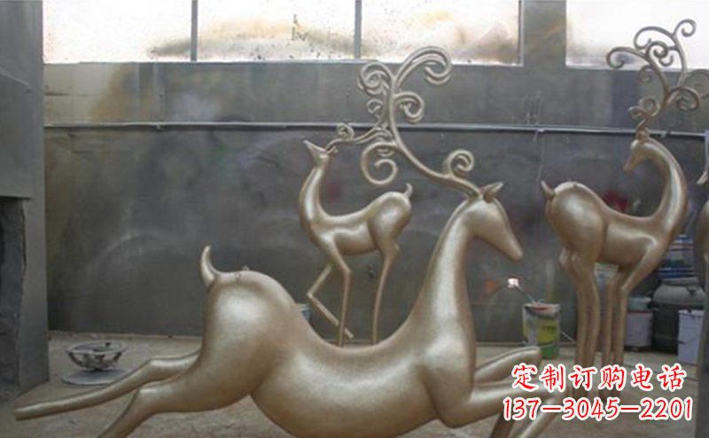 达州铜雕抽象树枝梅花鹿雕塑