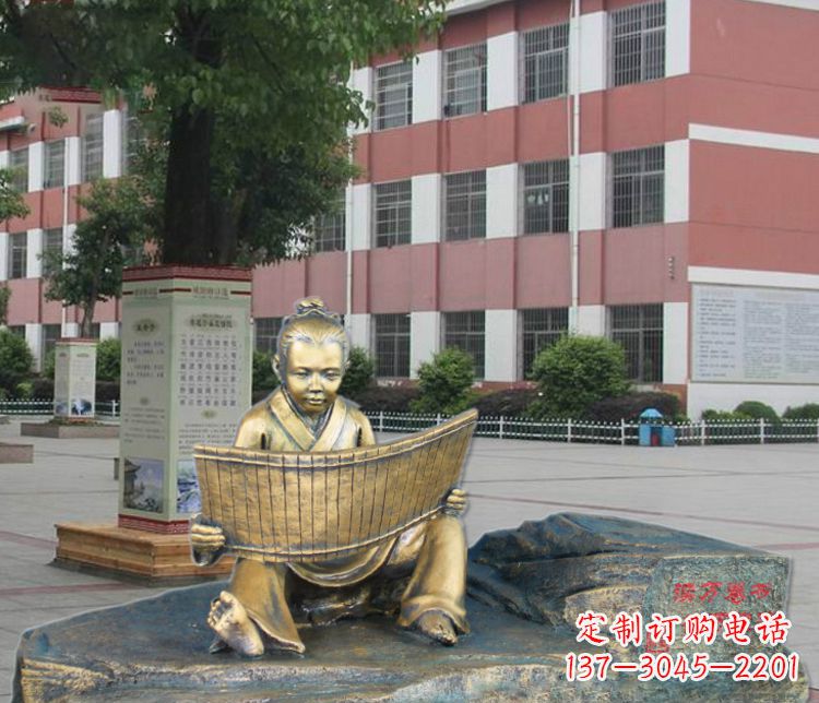 达州铜雕读书儿童雕塑