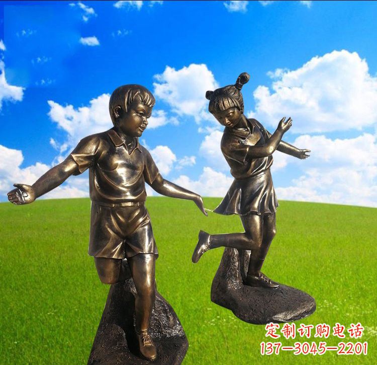 达州铜雕儿童踢毽子