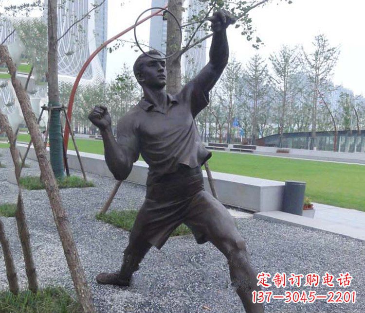 达州铜雕户外公园打羽毛球运动人物摆件