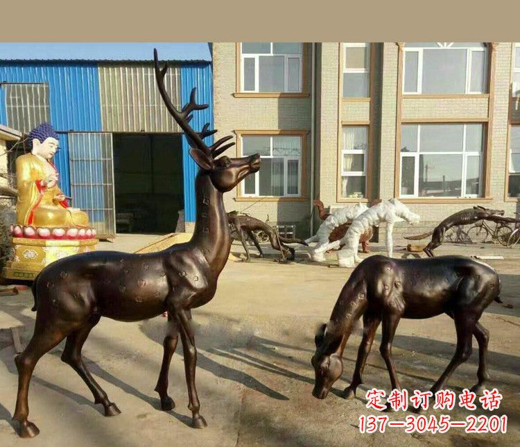 达州铜雕户外公园动物雕塑鹿摆件 (2)