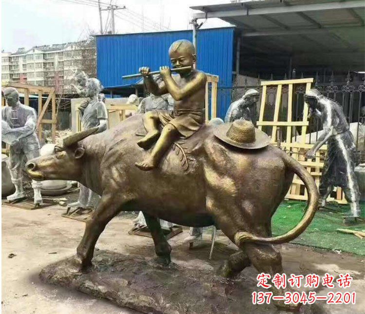 达州铜雕户外牧童骑牛雕塑摆件
