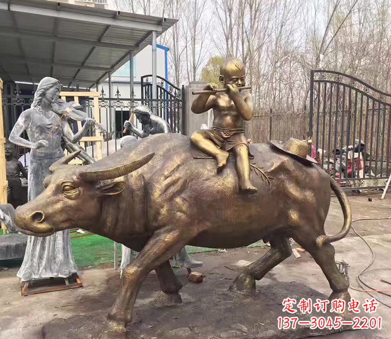 达州铜雕户外牧童骑牛