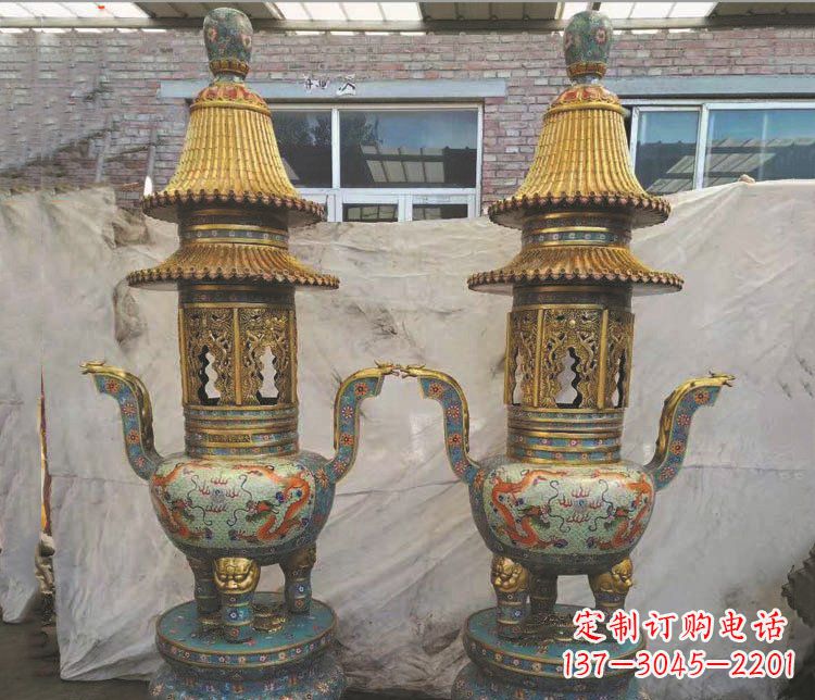 达州铜雕景泰蓝香炉雕塑摆件
