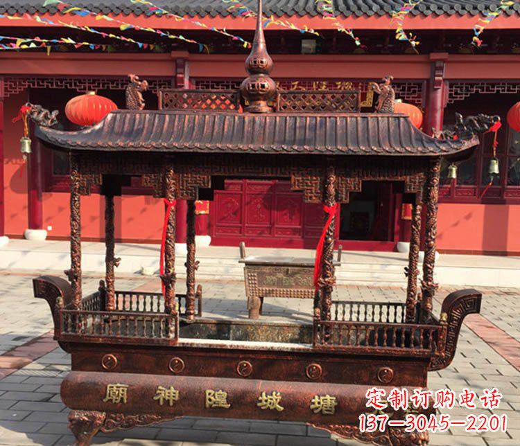 达州铜雕寺庙佛光普照香炉雕塑摆件