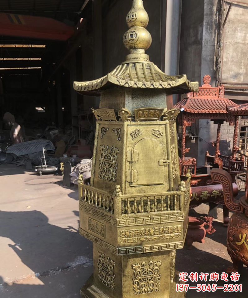 达州铜雕香炉塔寺庙摆件