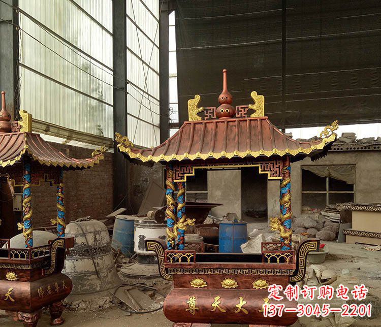 达州铜雕小型寺庙香炉摆件