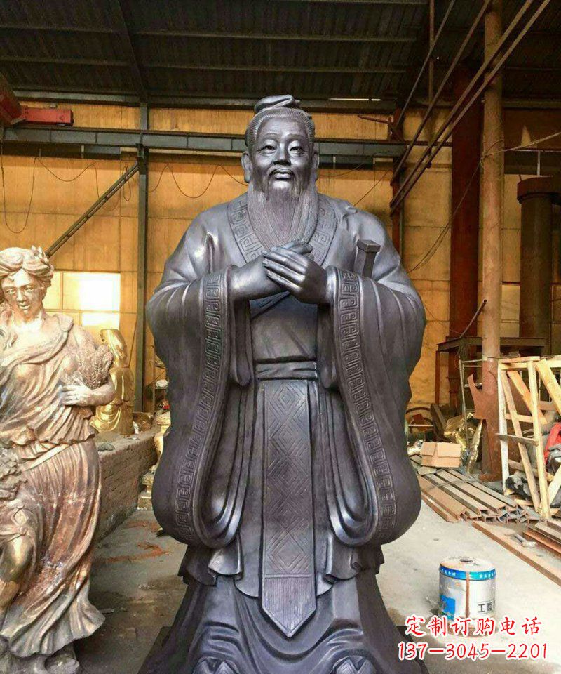 达州铜雕校园孔子人像雕塑