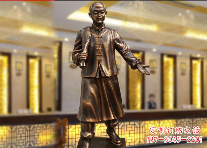 达州铜雕迎宾人物店小二