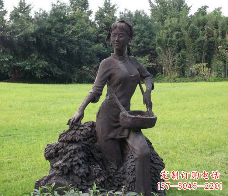 达州铜雕园林采茶女孩人物雕塑