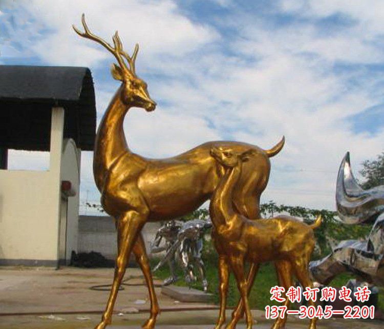 达州铜雕园林动物母子鹿雕塑