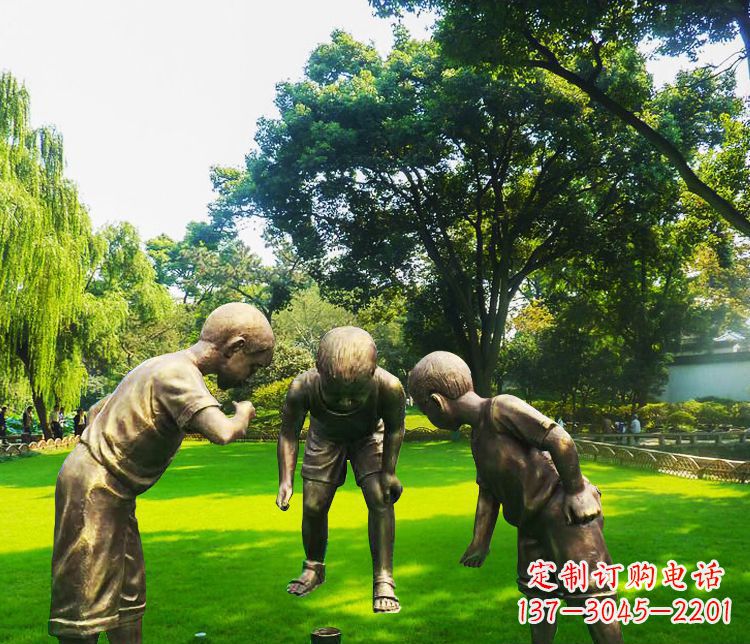 达州铜雕园林玩陀螺儿童雕塑