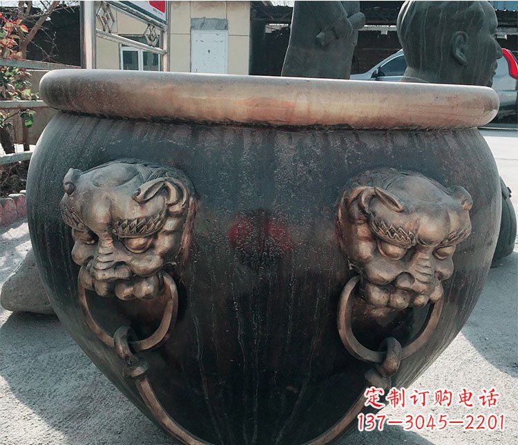 达州铜雕圆形荷花水缸雕塑 (6)