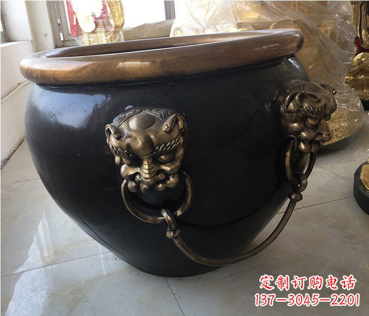 达州铜雕圆形荷花水缸雕塑 (5)