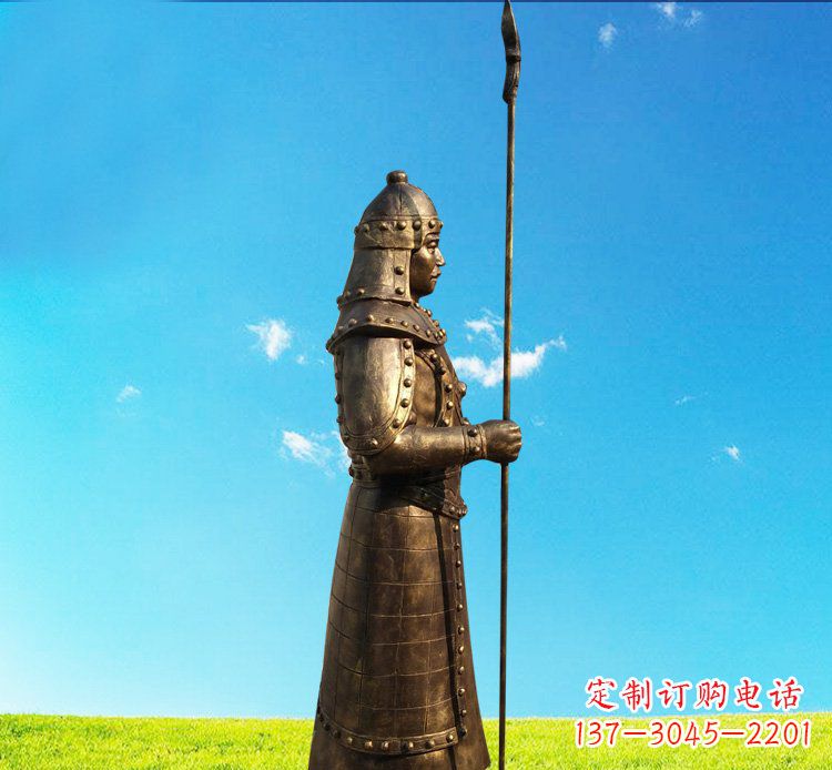 达州铜雕战士站岗古代人物雕塑