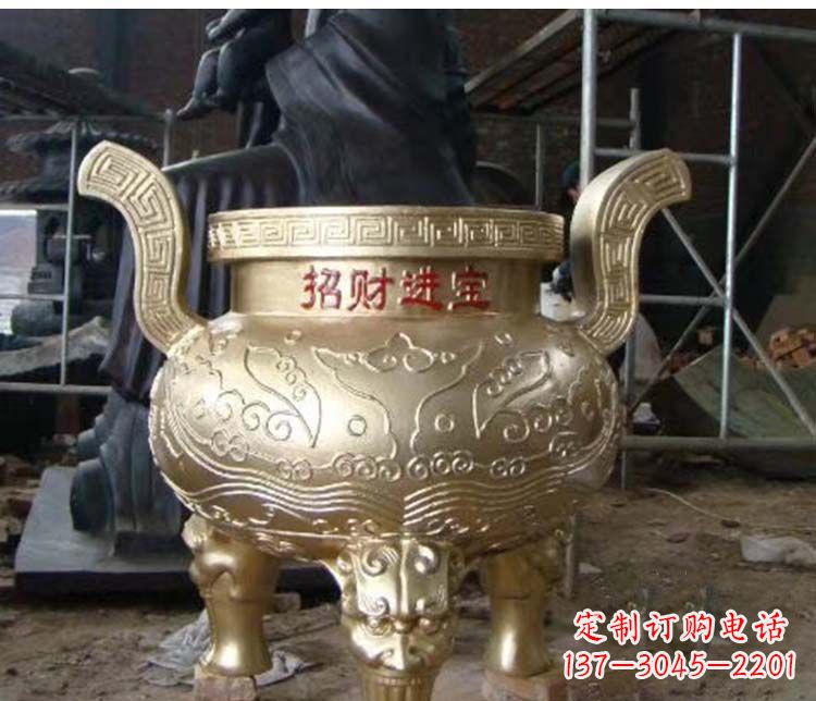 达州铜雕招财进宝圆形香炉