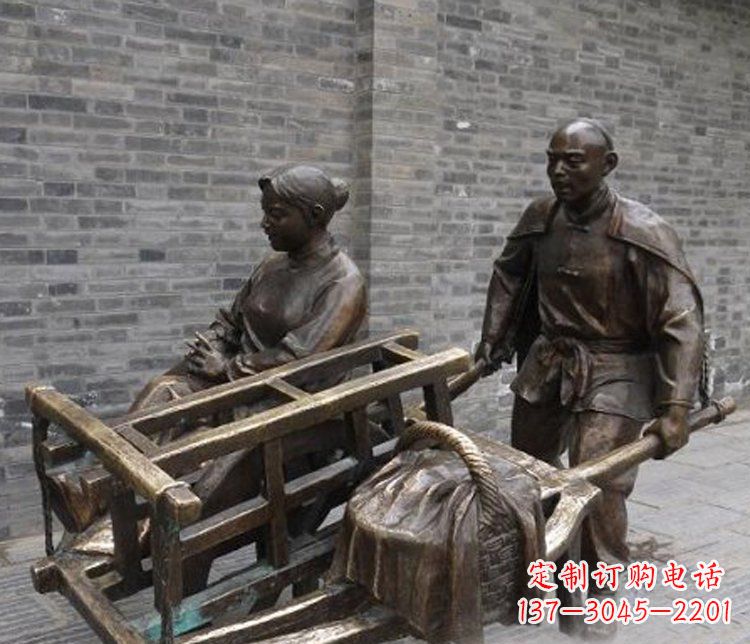 达州推独轮车的人物铜雕