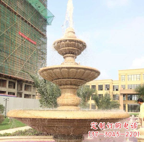 达州晚霞红大型多层喷泉石雕